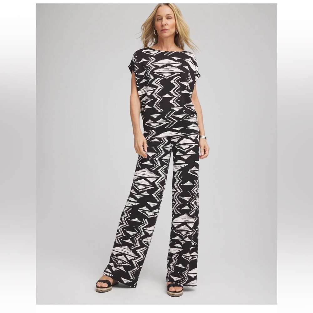 CHICO’S Monochrome Patterned Wide Leg Pants - Picture 3 of 7